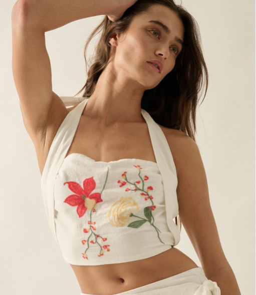 Promesa Floral Embroidered Halter Top
